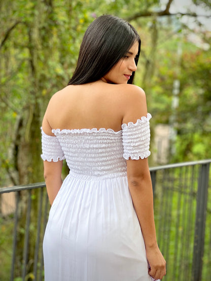 Vestido Materno Largo 'Prince' Blanco - Boutique Mundo Materno