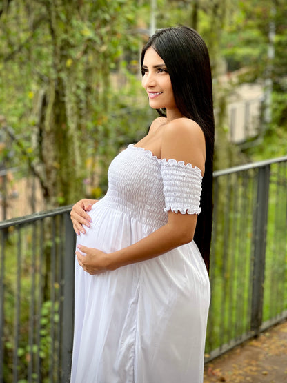 Vestido Materno Largo 'Prince' Blanco - Boutique Mundo Materno